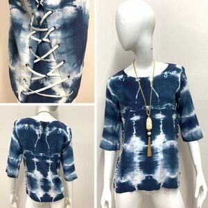 NWT! Gypsy 05 100% Silk Lace Up Tie Dye 3/4 Sleeve Blouse 17” P2P